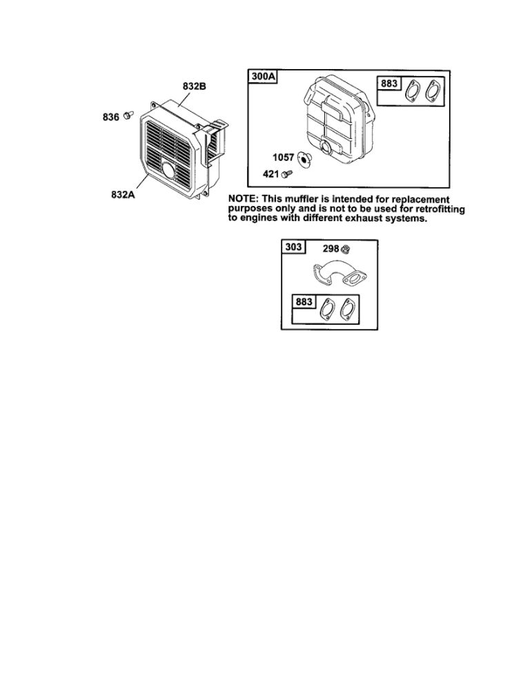 Muffler And Guard - Low Mount Diagram and Parts List for 185400-185499 0412-0599 Briggs and Stratton Engine